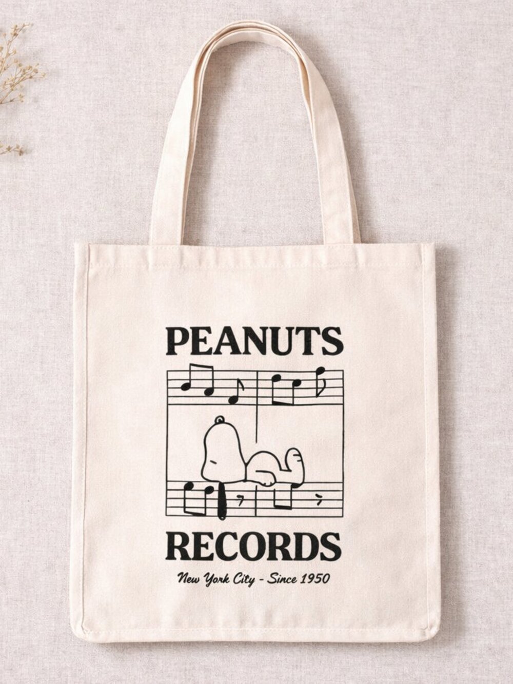 Snoopy Peanuts Records Classic Reusable Canvas Medium Tote Bag